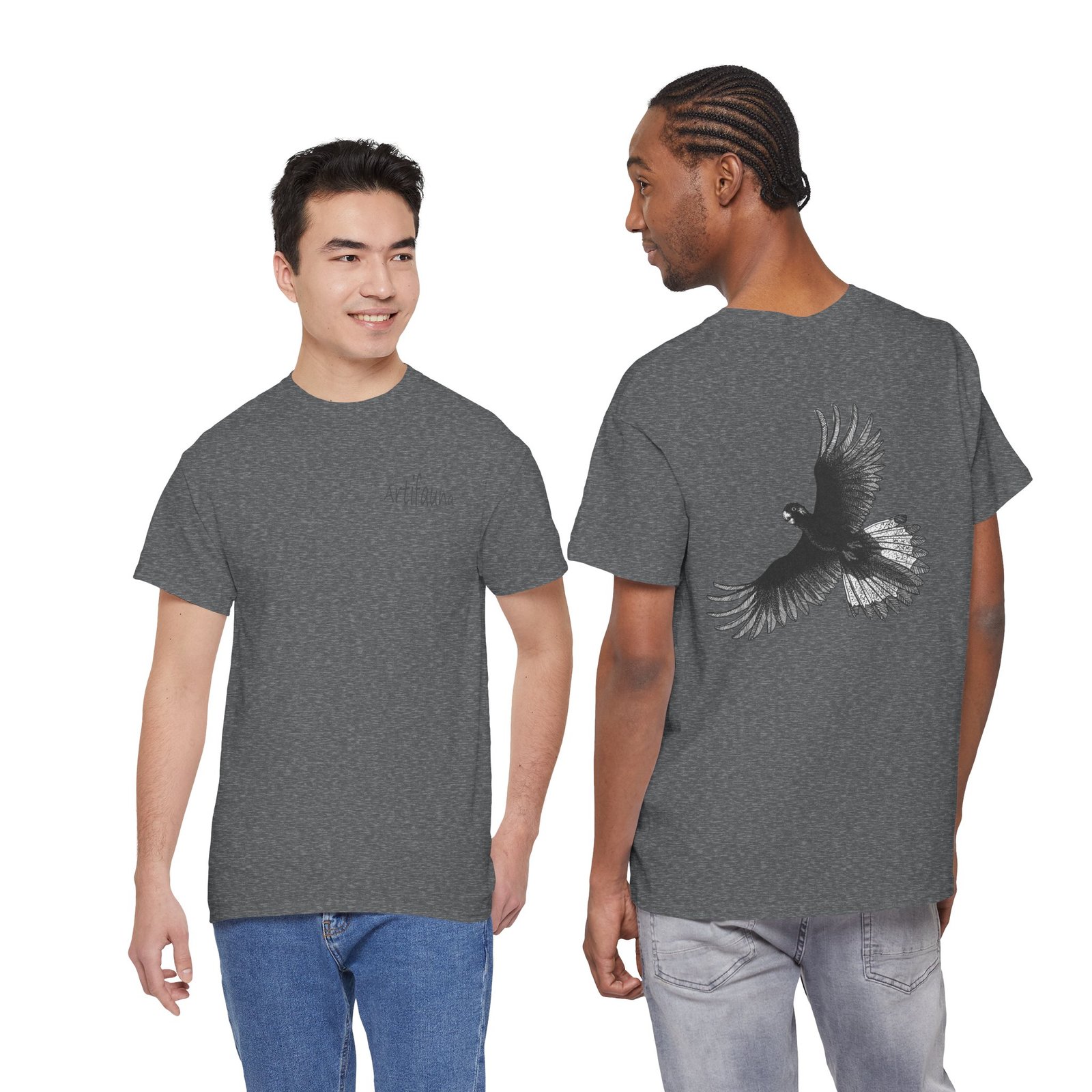 Yellow Tail Black Cockatoo on Back Adult Unisex Cotton T-Shirt - Image 17