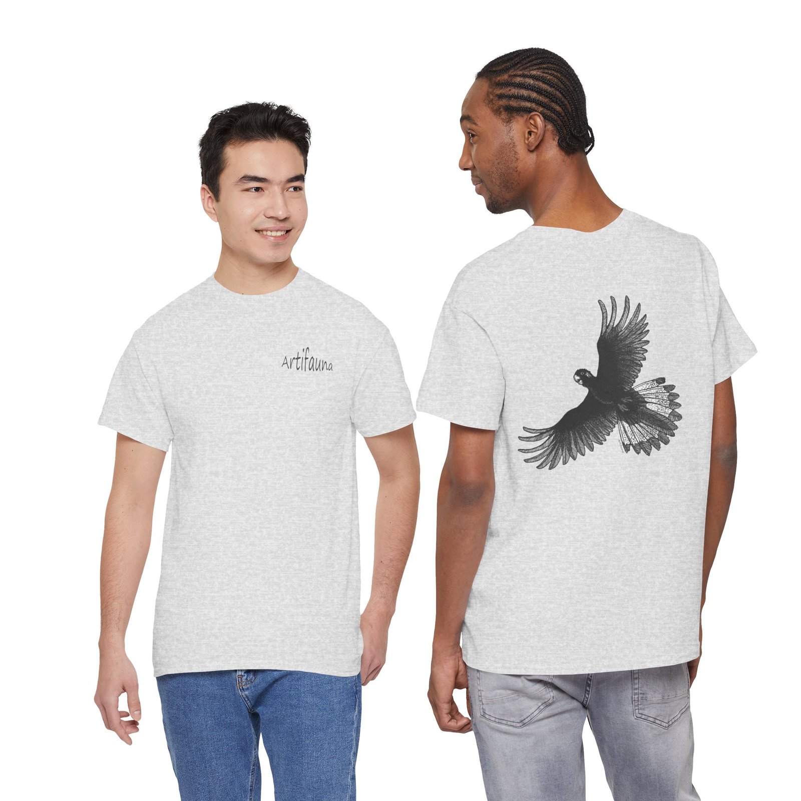 Yellow Tail Black Cockatoo on Back Adult Unisex Cotton T-Shirt - Image 14