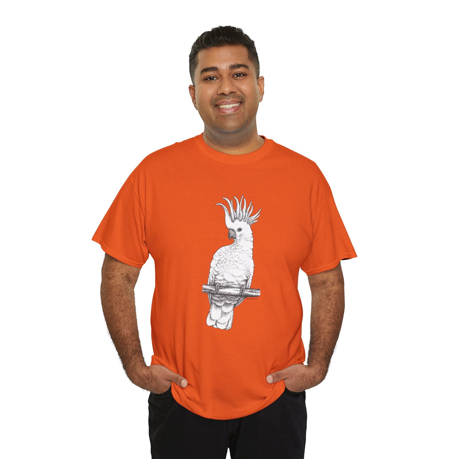 Cockatoo -Sulpher-crested, Adult Unisex Cotton T-Shirt - Image 12