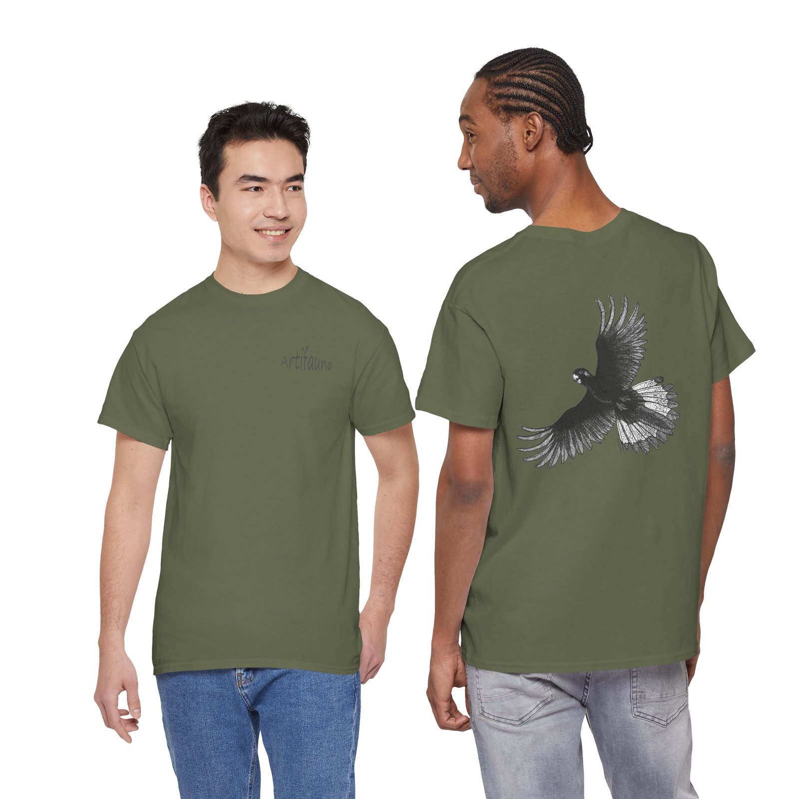 Yellow Tail Black Cockatoo on Back Adult Unisex Cotton T-Shirt - Image 11