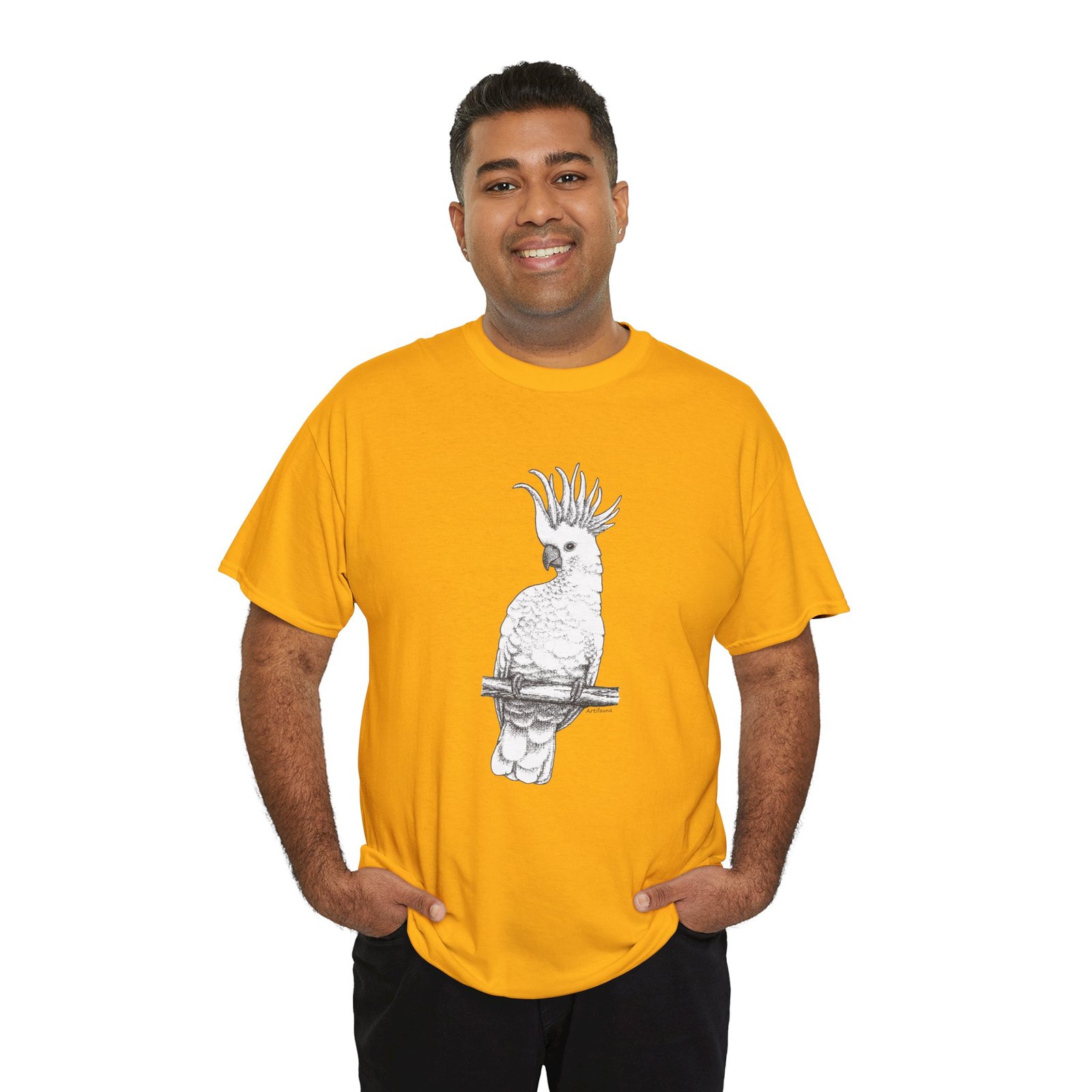 Cockatoo -Sulpher-crested, Adult Unisex Cotton T-Shirt - Image 20