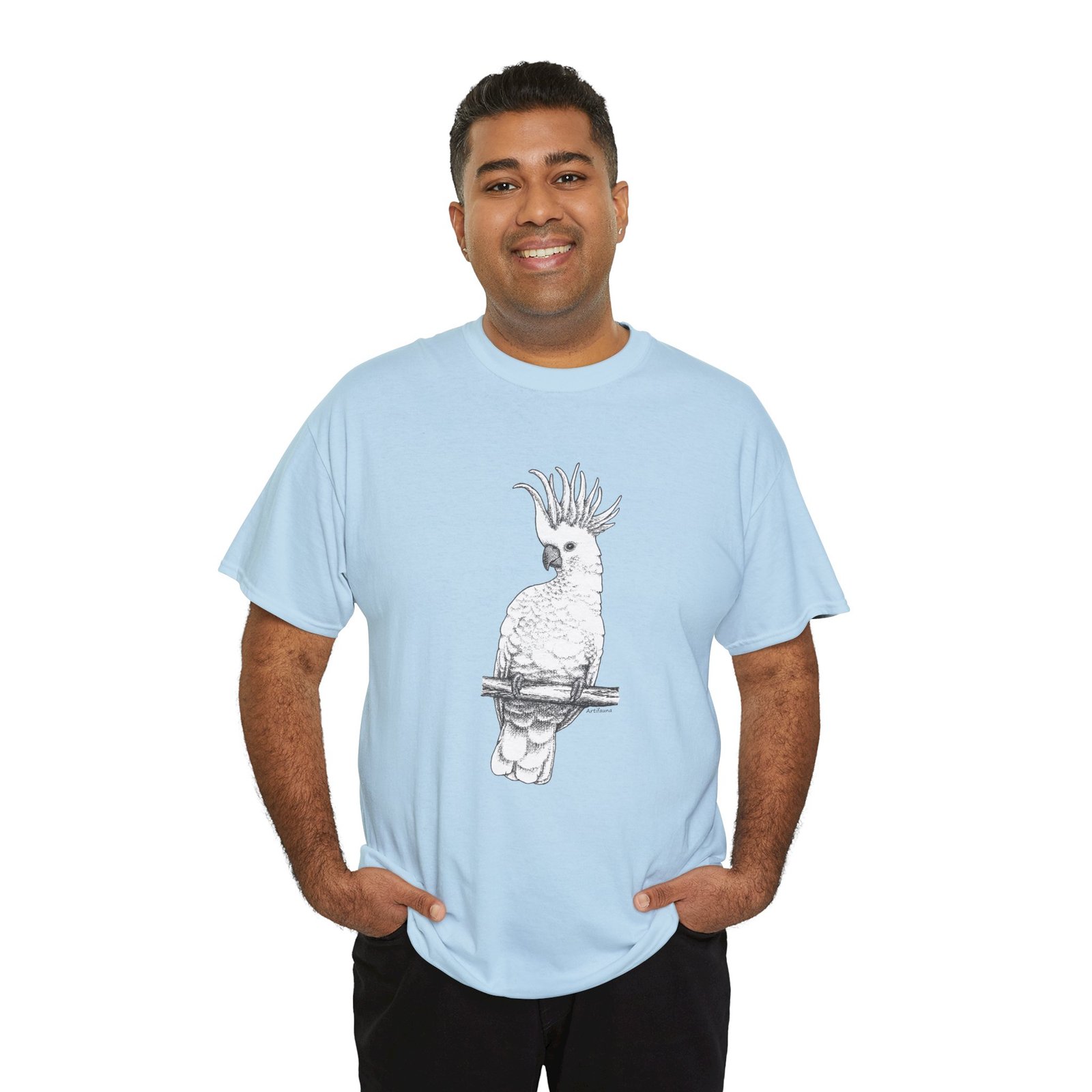 Cockatoo -Sulpher-crested, Adult Unisex Cotton T-Shirt - Image 11