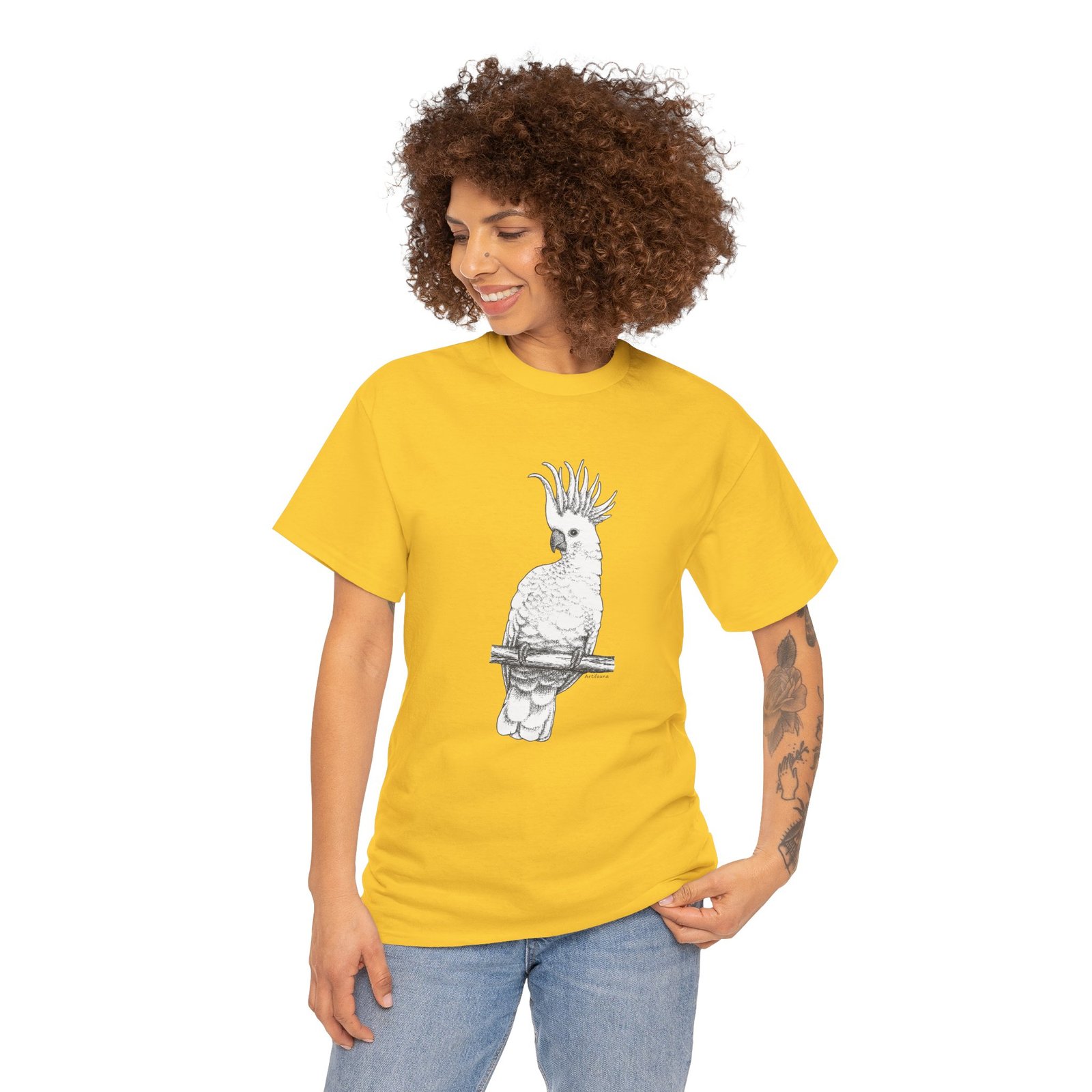 Cockatoo -Sulpher-crested, Adult Unisex Cotton T-Shirt - Image 5