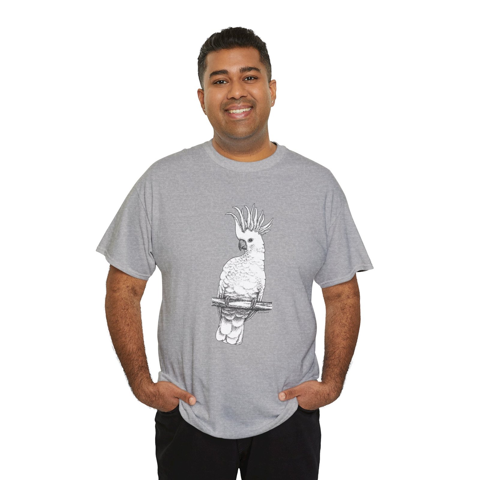 Cockatoo -Sulpher-crested, Adult Unisex Cotton T-Shirt - Image 16