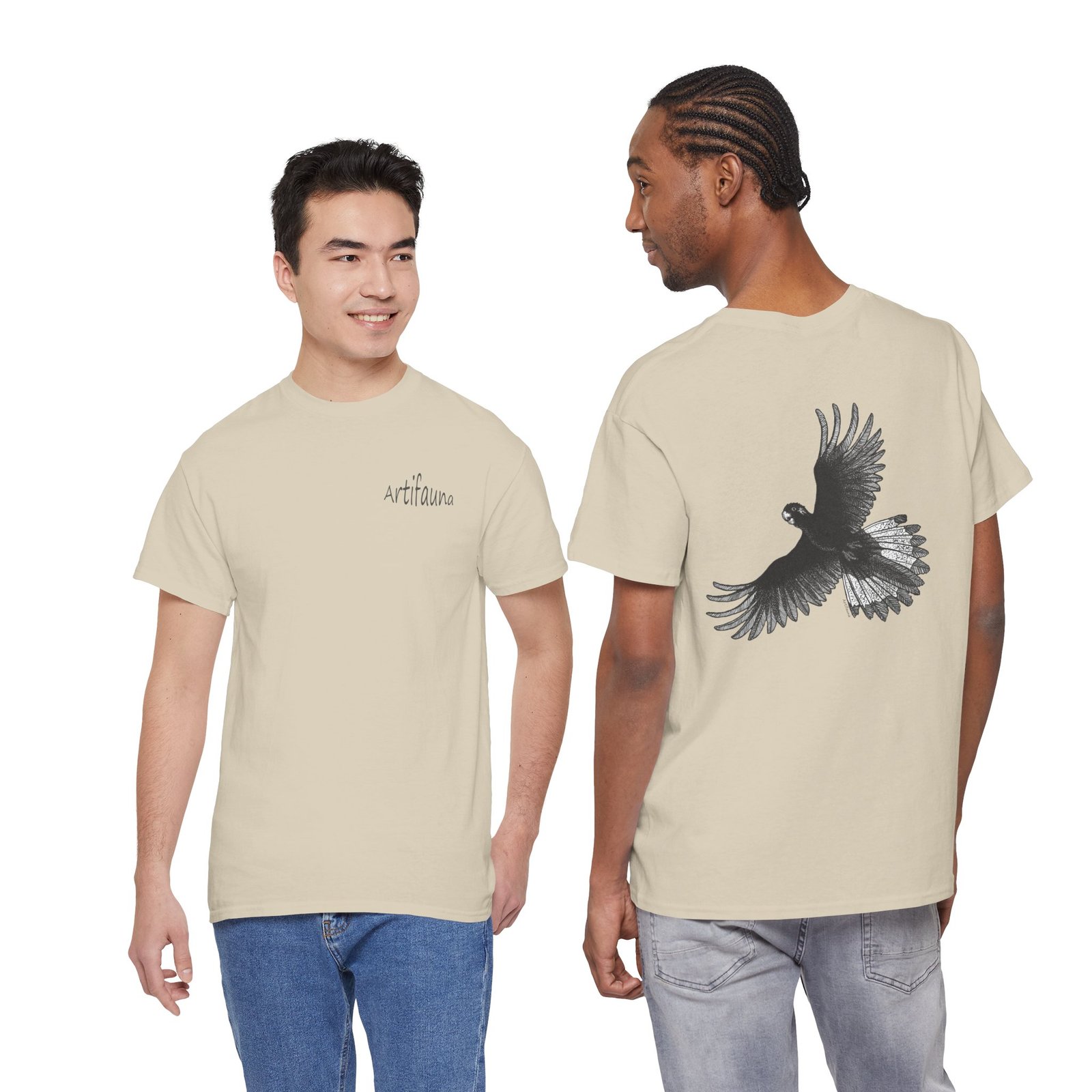 Yellow Tail Black Cockatoo on Back Adult Unisex Cotton T-Shirt - Image 10