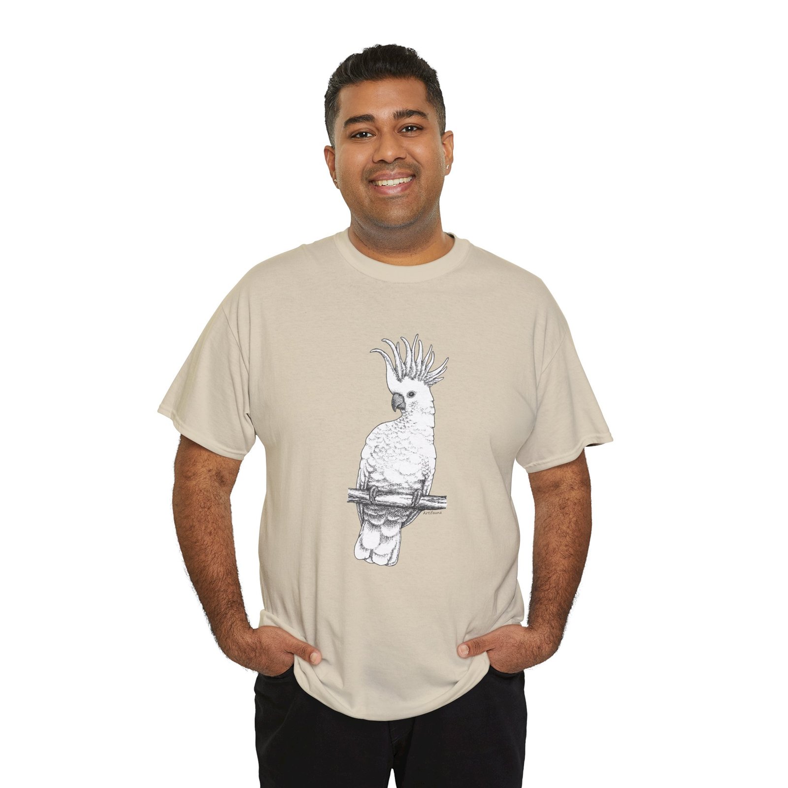 Cockatoo -Sulpher-crested, Adult Unisex Cotton T-Shirt - Image 15