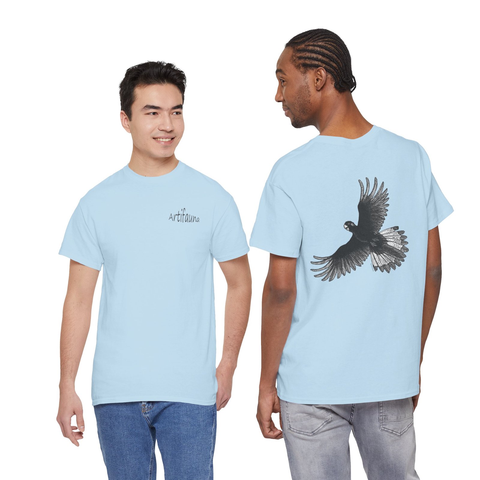 Yellow Tail Black Cockatoo on Back Adult Unisex Cotton T-Shirt - Image 13