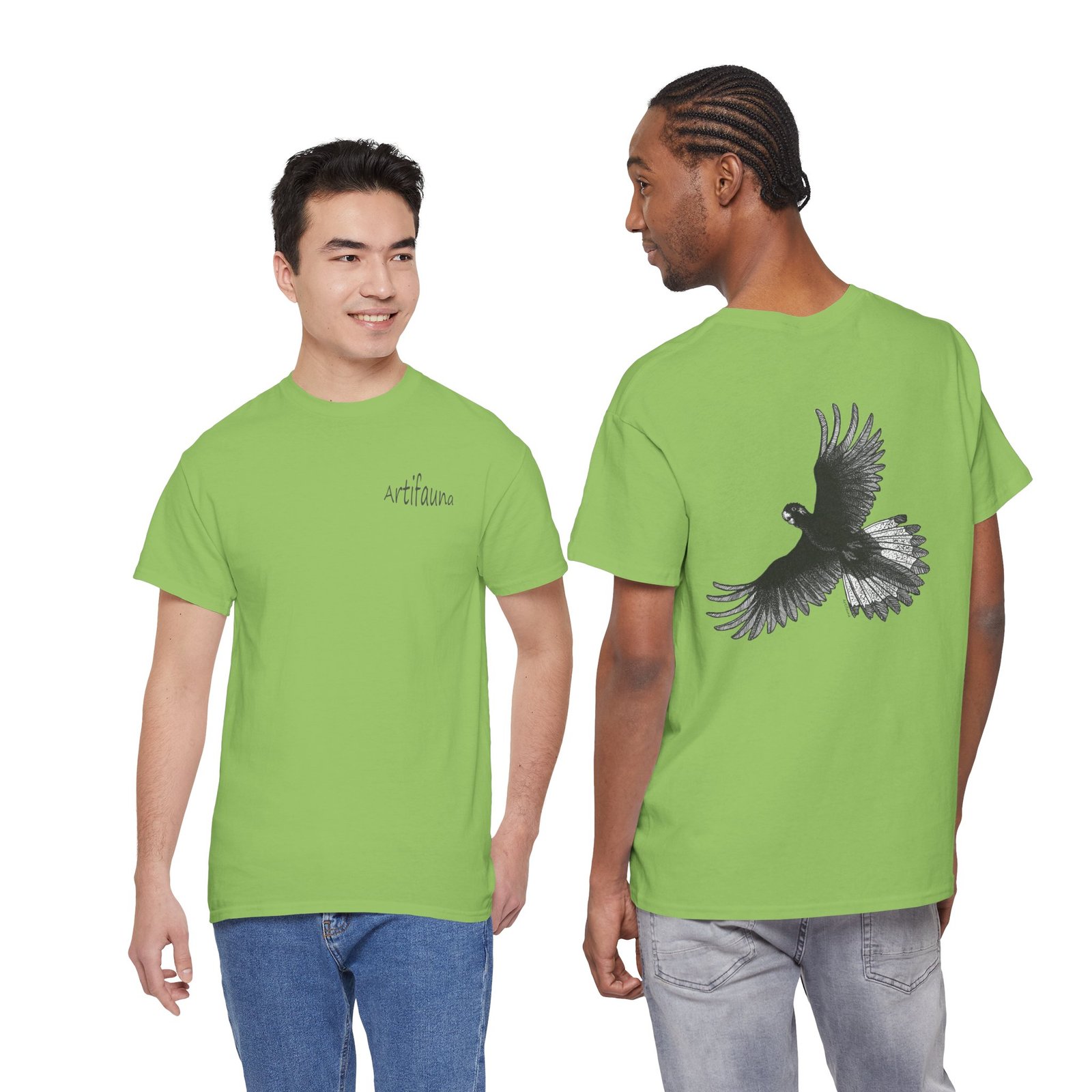 Yellow Tail Black Cockatoo on Back Adult Unisex Cotton T-Shirt - Image 16