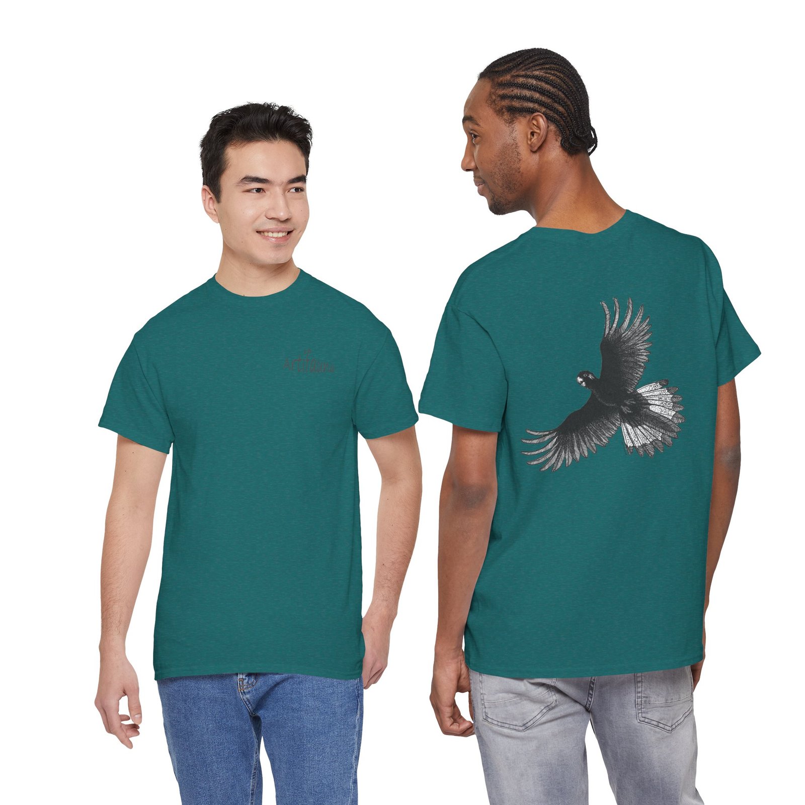 Yellow Tail Black Cockatoo on Back Adult Unisex Cotton T-Shirt - Image 12