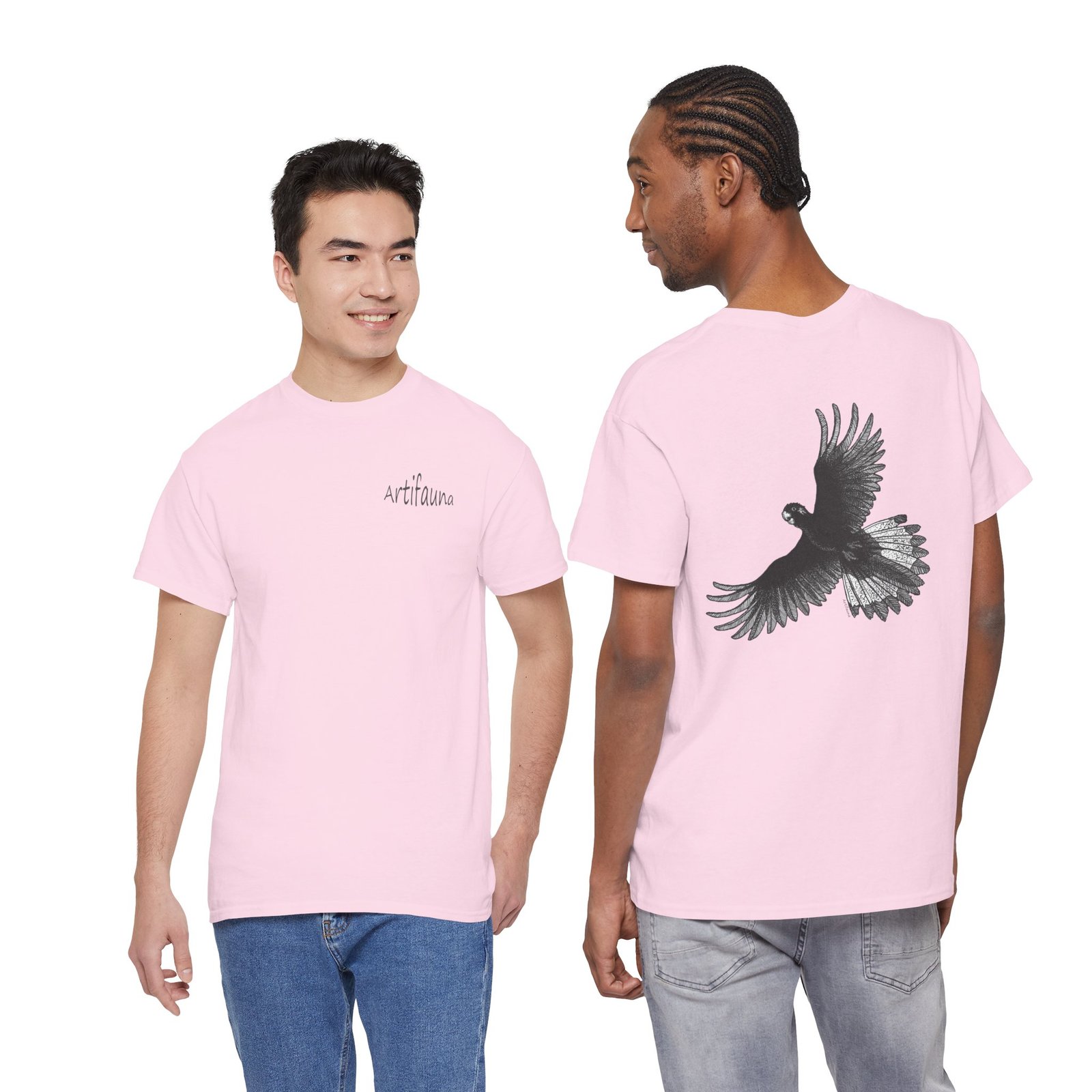 Yellow Tail Black Cockatoo on Back Adult Unisex Cotton T-Shirt - Image 19