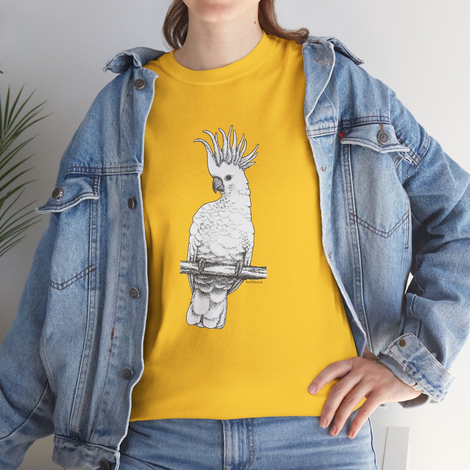 Cockatoo -Sulpher-crested, Adult Unisex Cotton T-Shirt - Image 7