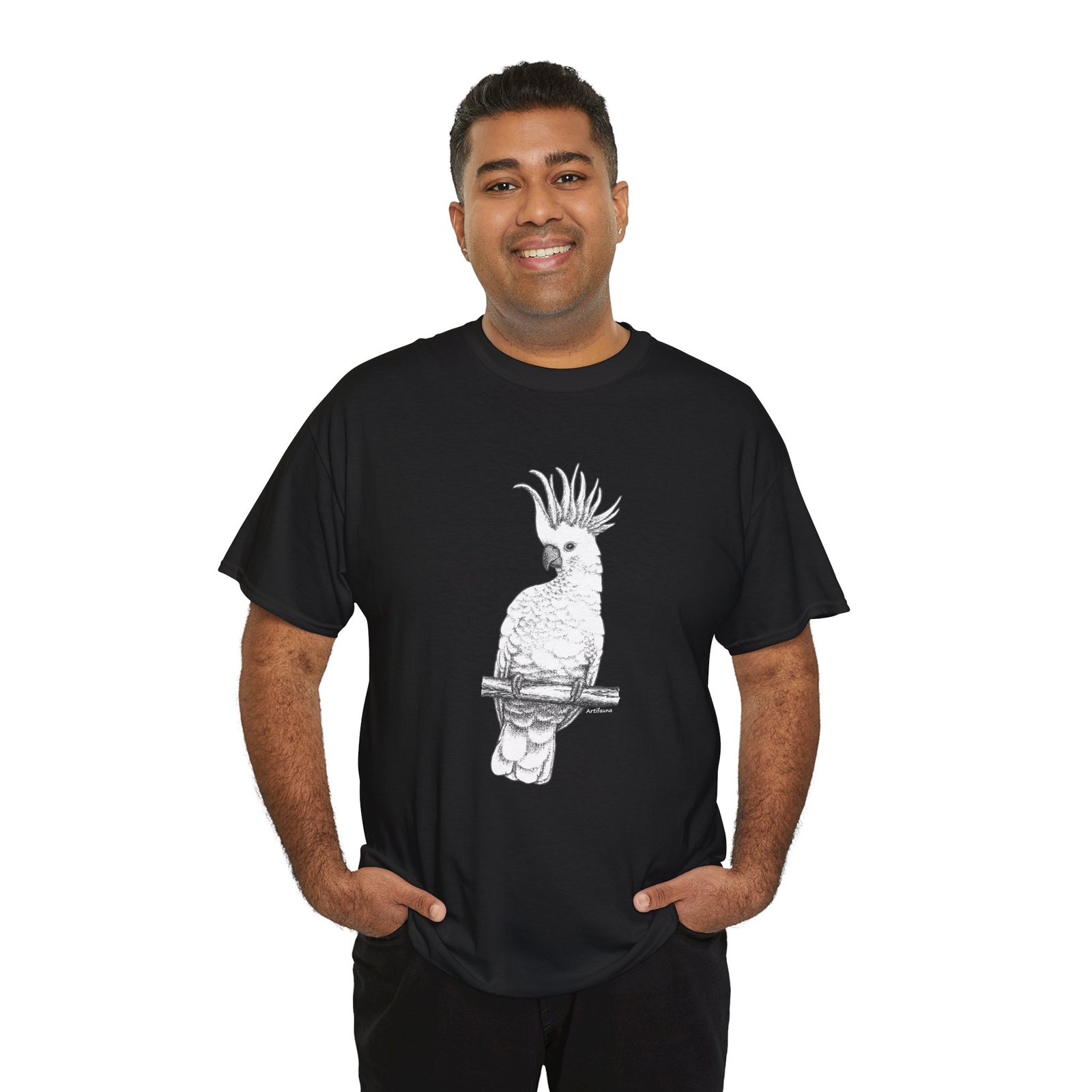 Cockatoo -Sulpher-crested, Adult Unisex Cotton T-Shirt - Image 19