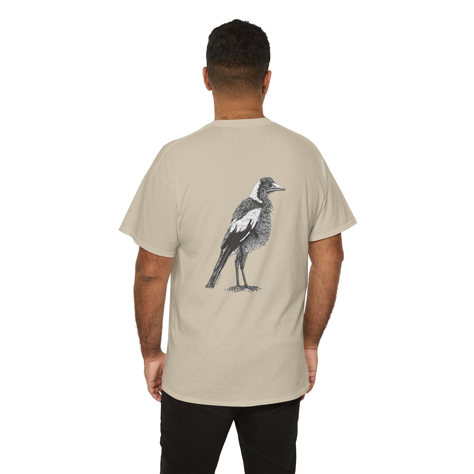 Australian Magpie Back Adult Unisex Cotton T-Shirt - Image 3