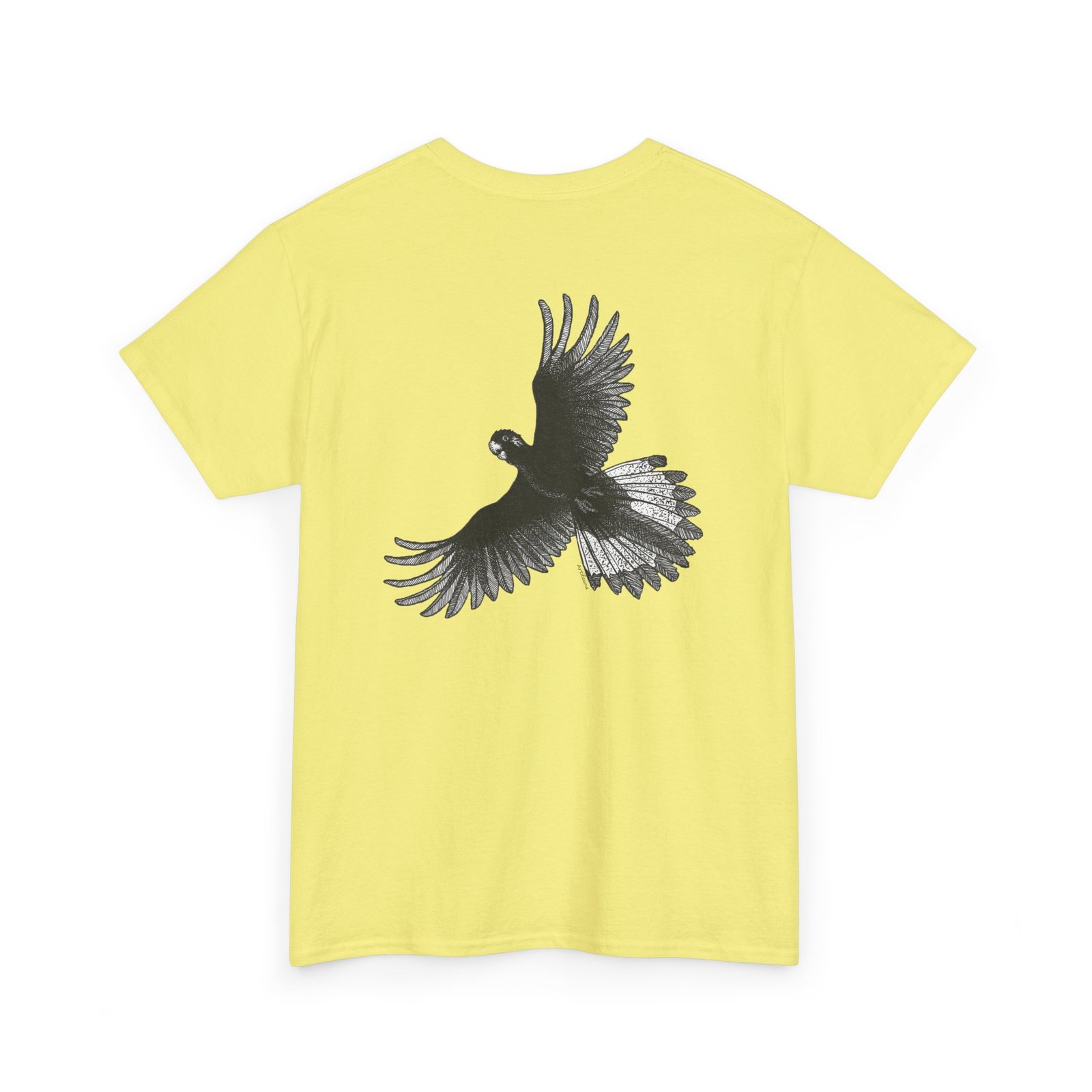 Yellow Tail Black Cockatoo on Back Adult Unisex Cotton T-Shirt - Image 4