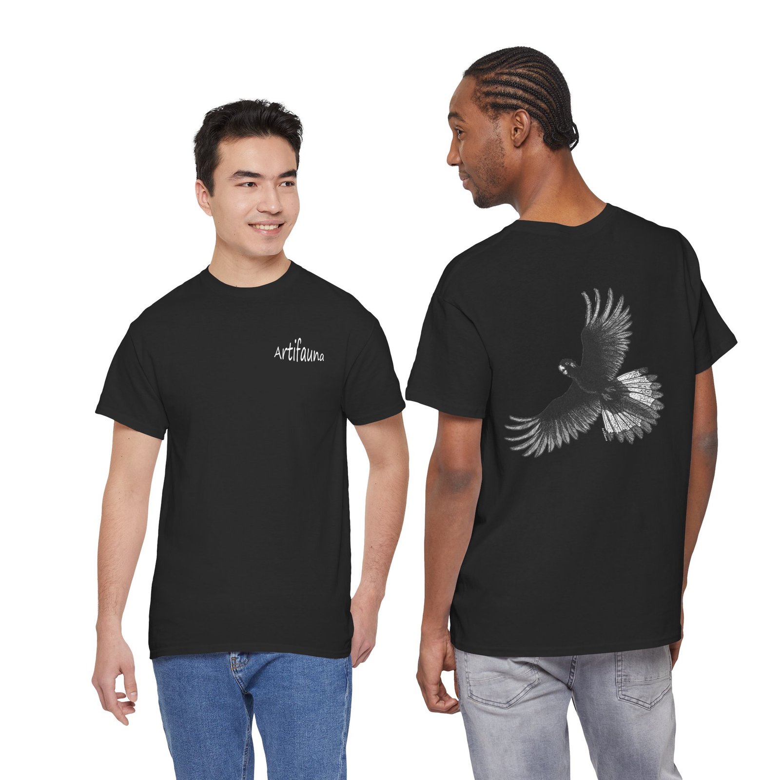 Yellow Tail Black Cockatoo on Back Adult Unisex Cotton T-Shirt - Image 9