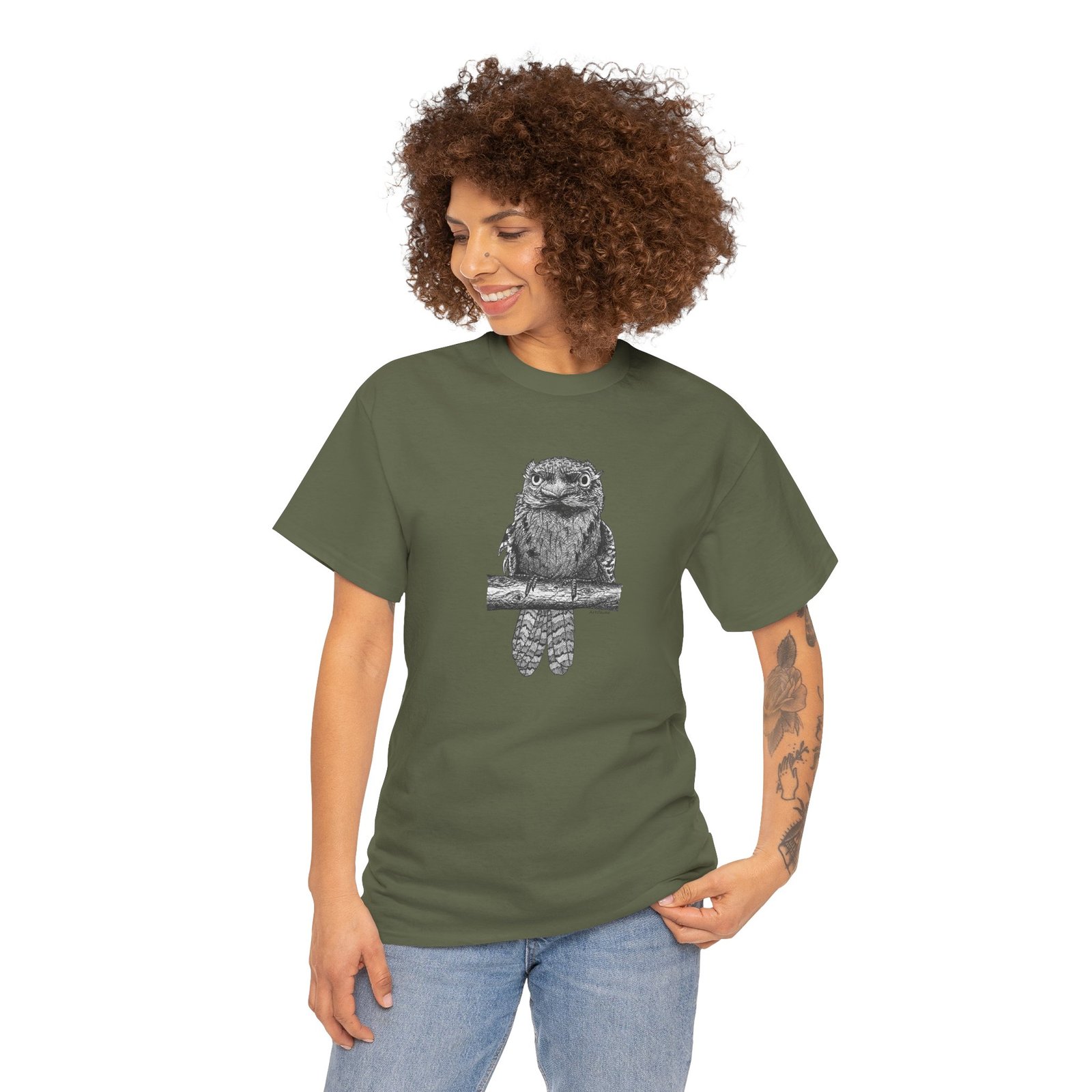 Tawny Frog Mouth Adult Unisex Cotton T-Shirt - Image 2