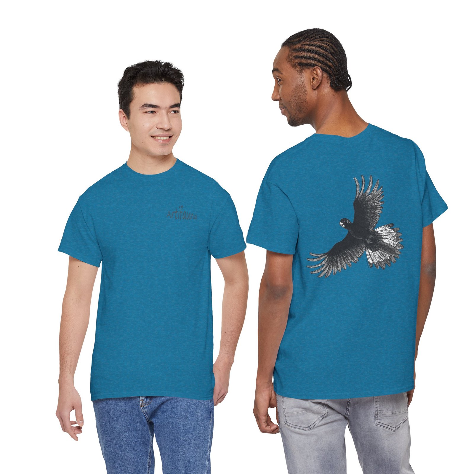 Yellow Tail Black Cockatoo on Back Adult Unisex Cotton T-Shirt - Image 18