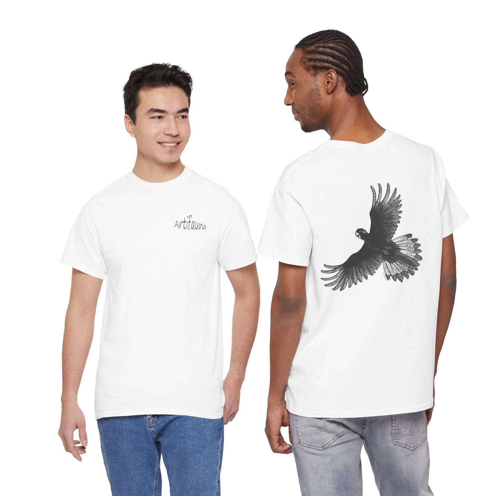Yellow Tail Black Cockatoo on Back Adult Unisex Cotton T-Shirt - Image 8